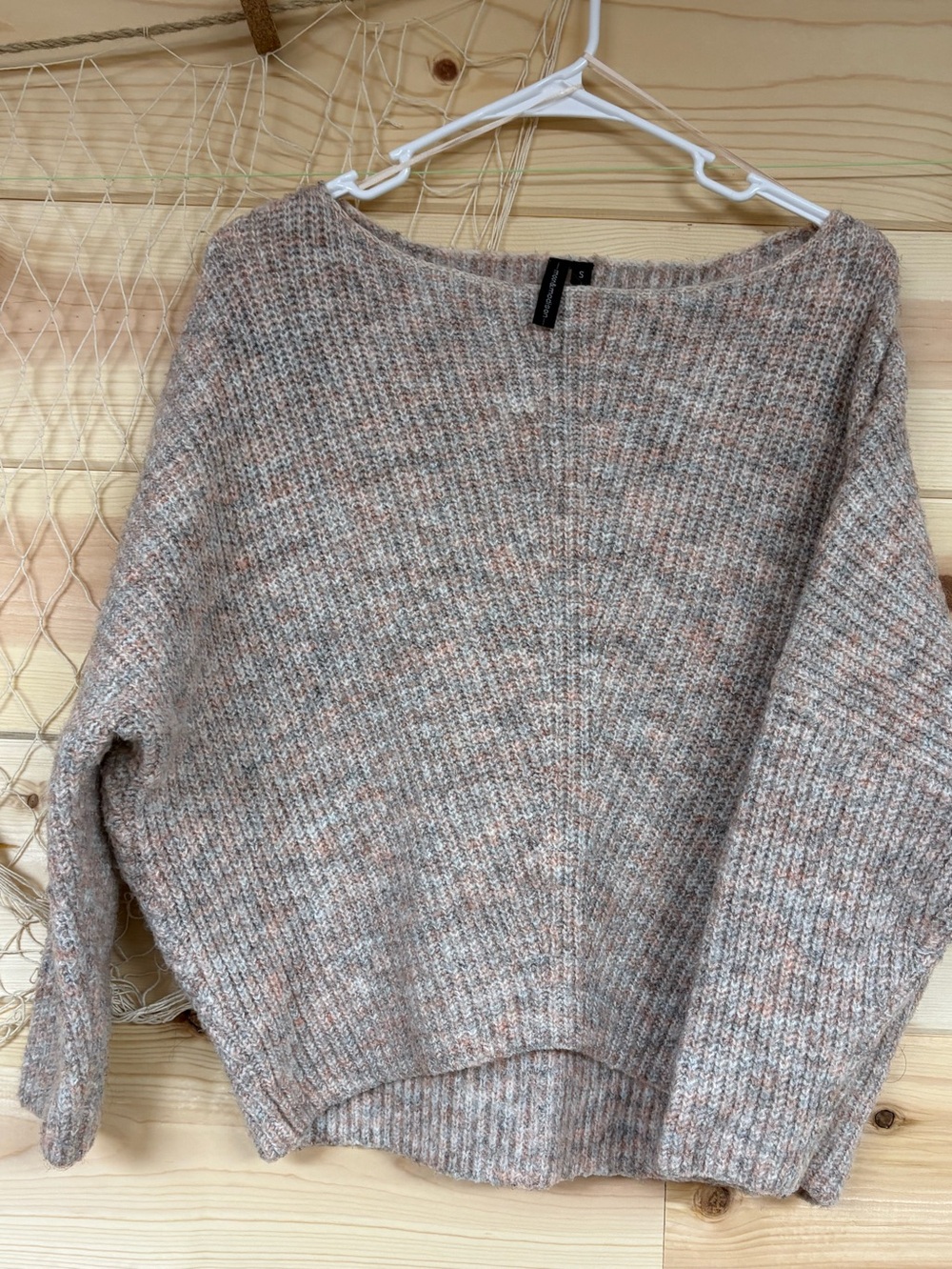 moon & madison Heathered Beige-Pink Crewneck Sweater